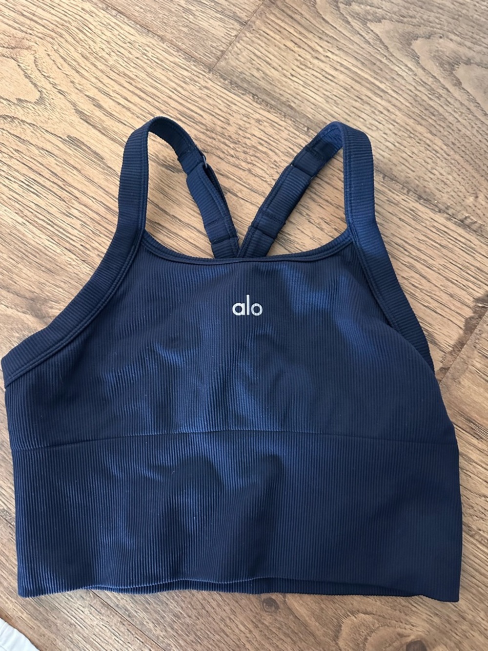 ALO Yoga Navy Ribbed Crossback One-Piece with White Logo
